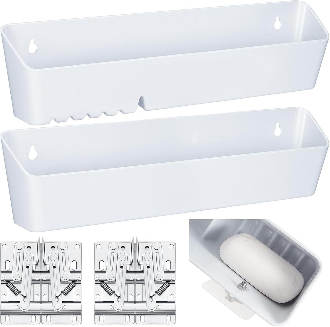 Umigy 2 Pack Tip Out Tray for Sink with 2 Pairs of Hinges Front Sink Drawer Tip Out Tray Kit False Drawer Front Clips Flip Sponge Holder for Kitchen, White(11 Inch)