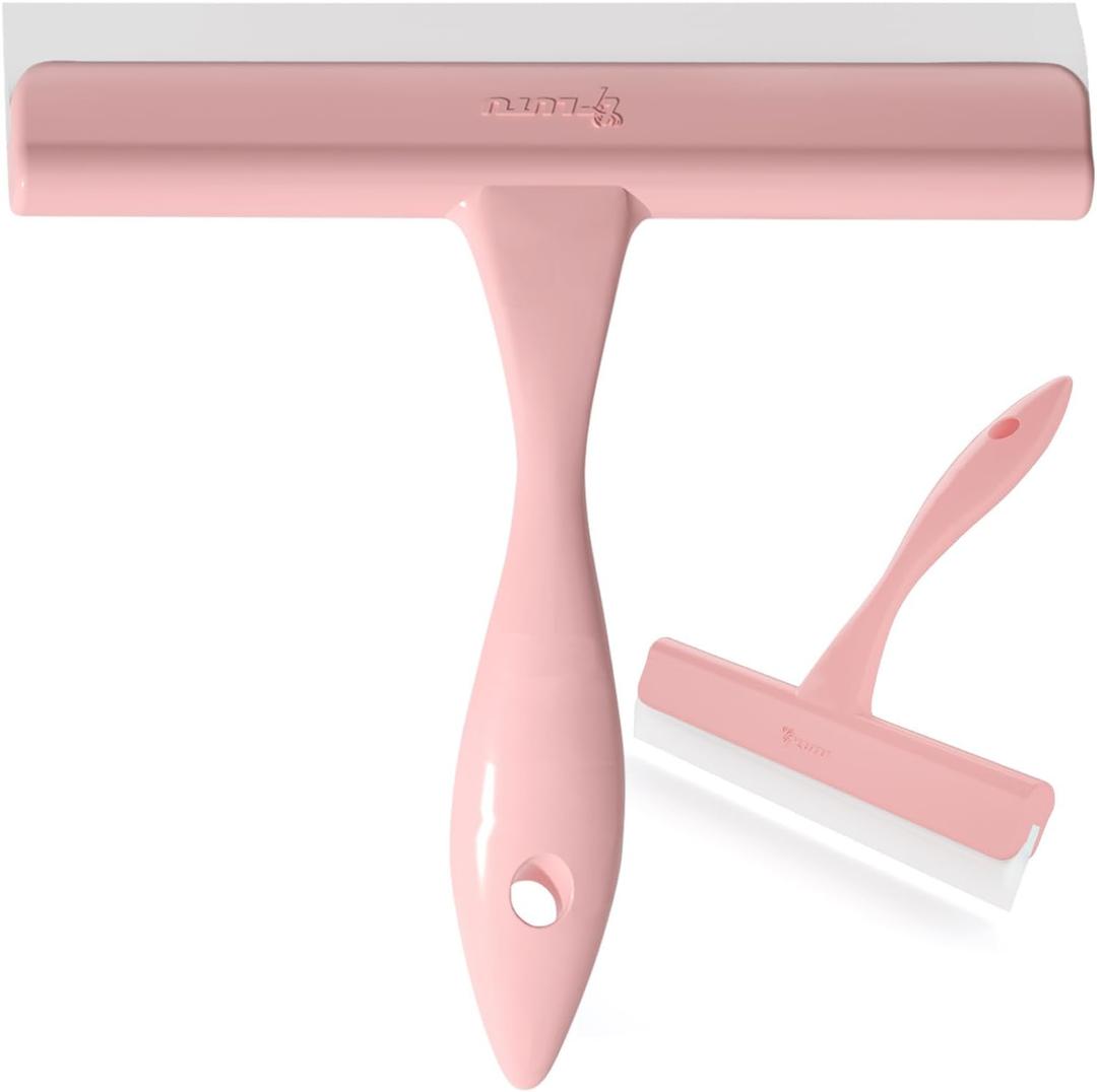 5" Silicone Shower Squeegee for Glass Doors & Car Windows - Small & Mini Size Streak-Free Cleaner, Bathroom, Mirror, Tile Scraper - Compact Pink with Hanging Hole, Kitchen Safe Water Blade (1 Pack Pink)