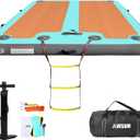 AWSUM Inflatable Floating Dock, 8ft/10ft Non-Slip EVA Wood Surface Inflatable Swim Platform Dock for Lake, Inflatable Water Mat Floating Island Raft for Pool Beach Ocean (8 x 6ft, Mint Green/Gray)