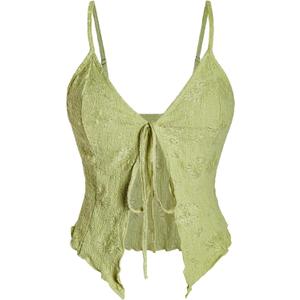 BEAUDRM Women's Going Out Tops Y2K Tie Front Asymmetrical Ruffle Hem Crop Tops Boho Cowgirl Outfits Green Small 