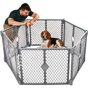 North States MyPet Petyard: 5.5 Ft. Wide Customizable Folding Dog Playpen Indoor/Outdoor. Made in USA. 6-Panel Puppy Playpen. Freestanding Play Pen Dog Gate 26" Tall, Fieldstone
