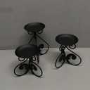 Lilys Home Elegant Scrollwork Fleur De Lis Pillar Candle Holders, Wax & LED Candle Stands, Black, Set of 3. Candles Not Included