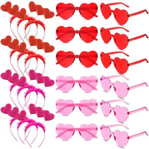 Jutom 24 Pieces Valentines Heart Headbands and Glasses Love Shaped Head Boppers Sunglasses for Adults Galentine's Supplies (Classic Style)