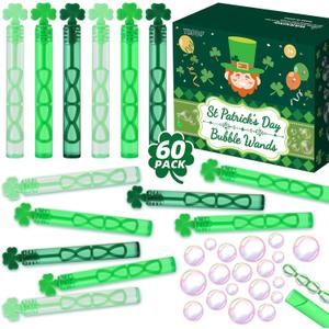 60 Pack St. Patrick's Day Bubble Wands, Mini Shamrock Bubble Toys for Kids Boys Girls St.Patrick's Day Party Favors Classroom Prizes Gift Exchange Goodie Bag Fillers