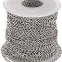 Pandahall 82 Feet/25M Soldered 304 Stainless Steel Curb Chains 4x3x0.6mm Stainless Steel Color Plated for Jewelry Making