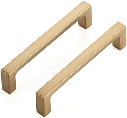 Ravinte 10 Pack Solid 4 Inch Square Cabinet Handles Champagne Bronze Pulls for Drawers and Kitchen Cabinets - Hardware Handles