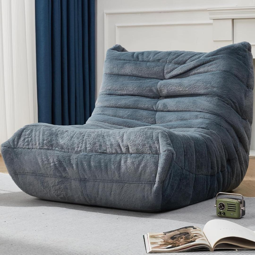 Bean Bag Chairs for Adults Giant Bean Bag Chair Memory Foam BeanBag Chair Big Bean Bag Sofa with Filler Faux Fur Fireside Beanbags Lazy Sofa for Living Room Bedroom Dorm Office (Bluegrey Plush) (Bluegrey Plush)