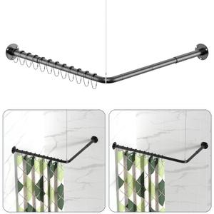 L Shaped Shower Curtain Rods, Adjustable (23''-69'' X 23''-69'') Corner Shower Rod with 12 Shower Curtain Rings, All 304 Stainless Steel, for Bathroom, Bathtub, Clothing Store, Need to Drill, Black