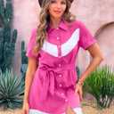 MYMORE Womens Western Cowgirl Fringe Dress Cowboy Button Down Tassel Dresses Country Concert Nashville Outfit (Pink, S)