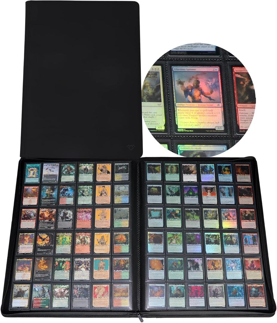 36Pocket Ringless Trading Card Binder Holds 2304 Cards, SideLoading Black Pages, Zipper Collection Album for TCG & Sports Cards