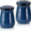 Hasense Ceramic Salt and Pepper Shakers,Navy Farmhouse Salt Shaker set of 2, Vintage Spice Shaker for Compact Cooking,Travel,BBQ, Kitchen and Resturant Decor