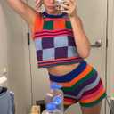 Women Sleeveless Bodycon 2Pcs Knitted Shorts Set Strap Crop Top Cami High Waist Shorts Summer Tracksuits Streetwear (S)