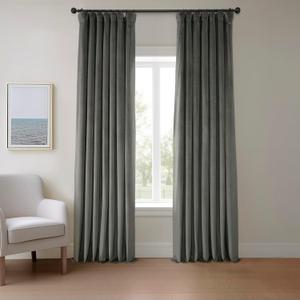 HPD Half Price Drapes Heritage Plush Velvet Curtains 96 Inches Long Room Darkening Curtains for Bedroom & Living Room 50W x 96L, (1 Panel), Pepper Grey