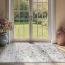 jinchan Area Rug 3x5 Washable Entryway Rug Vintage Door Mat Indoor Entrance Thin Retro Distressed Gray Floral Doormat Country Boho Lightweight Non Slip Carpet for Bathroom Kitchen Bedroom Grey