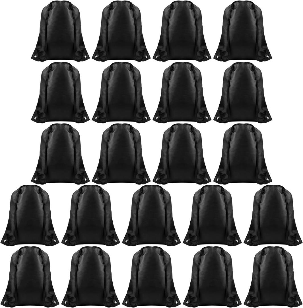 FEPITO 22 Pack Drawstring Bags String Backpack Bulk School Backpack Bag Sack Cinch Bag Sport Bags for Gym Traveling (Black)