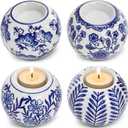 Okllen Set of 4 Blue and White Decor Ceramic Tealight Holders, Chinoiserie Decor Votive Candle Holders for Wedding Party Centerpiece, Holiday Home Table Decor, 1.8" Dx2.75 H