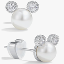 PANSTAR Pearl Earrings for Women - Hypoallergenic 925 Sterling Silver Posts with Pearls & Zircon Gems - Lightweight Mini Mouse Studs with Gift Box