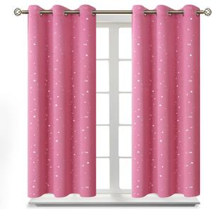 BGment Short Curtains for Windows, Small Blackout Curtains 45 Inch for Bedroom, Star Room Darkening Curtains Thermal Insulated Grommet Drapes for Kids Room Nursery, 2 Panels (42 x 45 Inch, Pink)