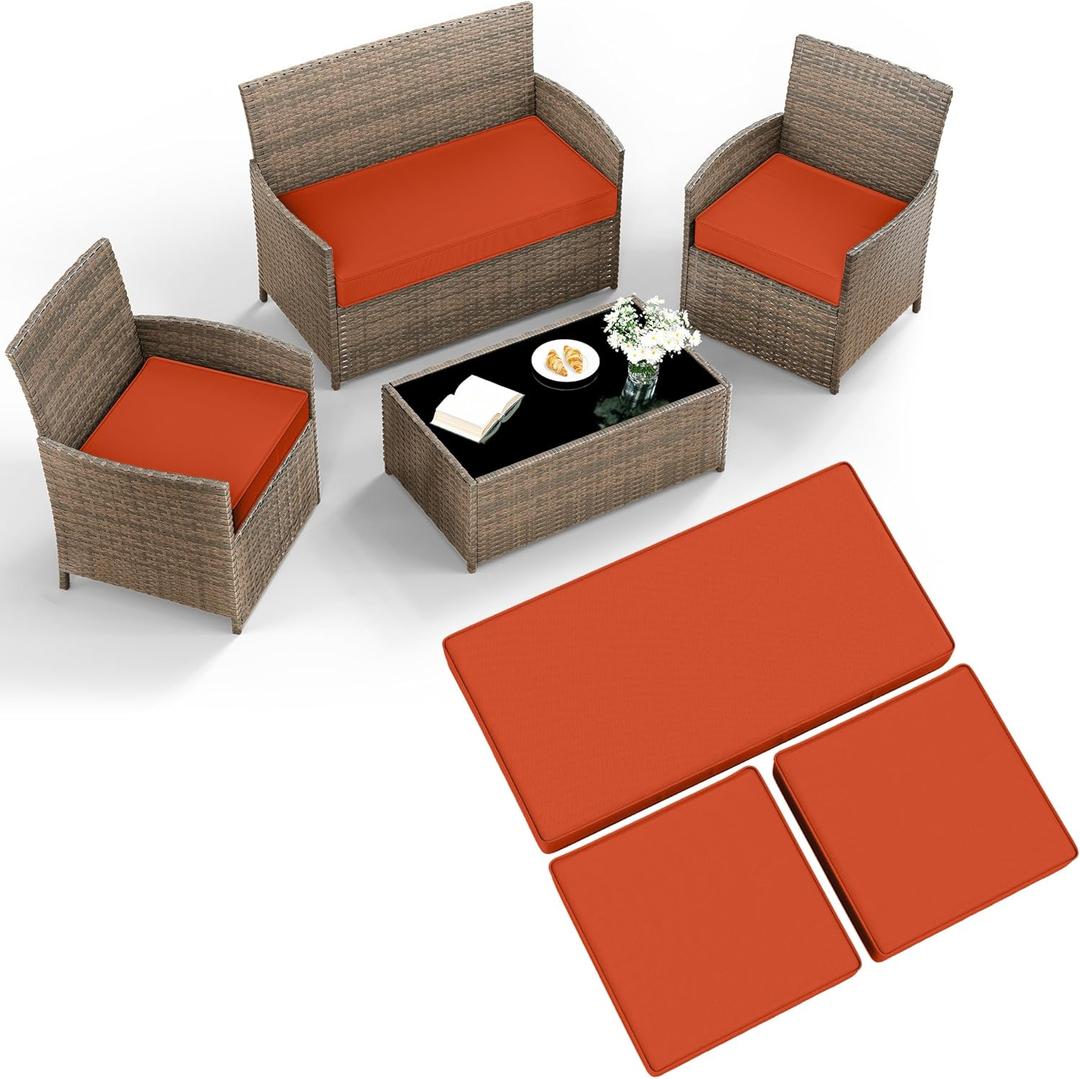 3 Pack Outdoor Patio Furniture Cushion Replacement Covers, Waterproof Loveseat Cushion Covers - 36182,18182, for 4-Seater Wicker Rattan Patio Conversation Set Loveseat Couch Furniture, Cover Only