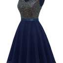 Dressystar 2026 Women's V Neck Short Sequin Prom Dress Glitter A-line Swing Cocktail Party Dresses Knee Length Navy S (S)