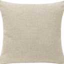 Pack of 2, Decorative Linen Soild Throw Pillow Covers Soft Accent Cushion Case Farmhouse Neutral Pillowcase for Couch Sofa Bedroom Living Room Home Decor 18 x 18 Inch Natural Beige