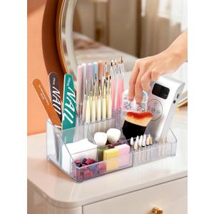 LIARTY Nail Drill Holder: Acrylic Nail Drill Bits Holder Makeup Organizer Case for Brush - Beauty Cosmetic Storage Box for Dresser Countertop and Bathroom Vanity (White without Drawer)