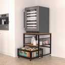 FAHKNS Mini Fridge Stand with Storage Sturdy Metal Frame Mini Fridge Cabinet with 360 Universal Wheels and Adjustable Feet, Suitable for Home, Apartment, Office