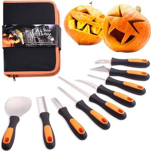 7Felicity Professional Halloween Pumpkin Carving Kit, Anti-Slip Rubber Handle, 9 Piece Stainless Steel Pumpkin Carving Tools Knife Set for Halloween DIY Decoration, with Storage Bag and Stencils