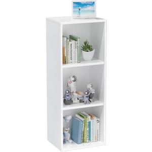 3 Tier Bookshelf, Narrow Bookcase for Small Spaces, Wooden Book Case Bookshelves Storage Organizer for Bedroom Living Room Home Office (White, 3 Cube)