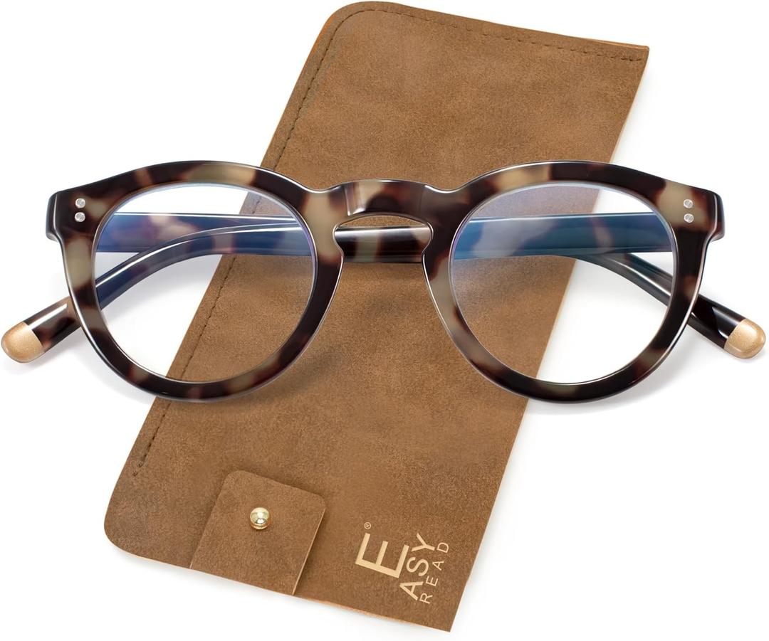 EASY READ Retro Round Blue Light Blocking Reading Glasses for Women,Anti UV Readers for Women with Spring Hinge (Dark Tortoise)