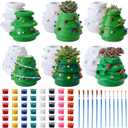 Vesici 6 Sets Christmas Paint Your Own Succulent Planter Ceramic Mini Unpainted Flower Pots Xmas Trees DIY Paintable Bisque Gift for Winter Holiday Craft Project Activity Party Favor