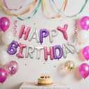 Pink Purple Happy Birthday Balloon Banner Set -16 Inch Foil Letters Balloons, Reusable Birthday Decorations and Party Supplies, Suitable for Men and Women's Birthday DecorationsParty Backdrop