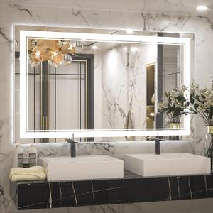 Keonjinn LED Bathroom Mirror with Lights, 38.5 x 23 Frontlit & Backlit Mirror for Bathroom Wall, HD Tempered Glass, UL-Listed LED Driver, Anti-Fog, 3 Color Temperature, Dimmale, Memory Function