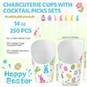 LemonRoad 250 Pcs Easter Charcuterie Cups with Sticks Included 50 Pcs 14 oz Disposable French Fry Cups 200 Bunny Egg Cocktail Picks Paper Appetizer Snack Bowls for Easter Party Supplies Decorations