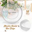 Hoolerry 50 Pcs Clear Charger Plates Bulk 13 Inch Plastic Round Dinner Plate with Beaded Rim Acrylic Round Plates Decorative Charger Service for Home Birthday Wedding Party Events Table Decor, about 13 inch