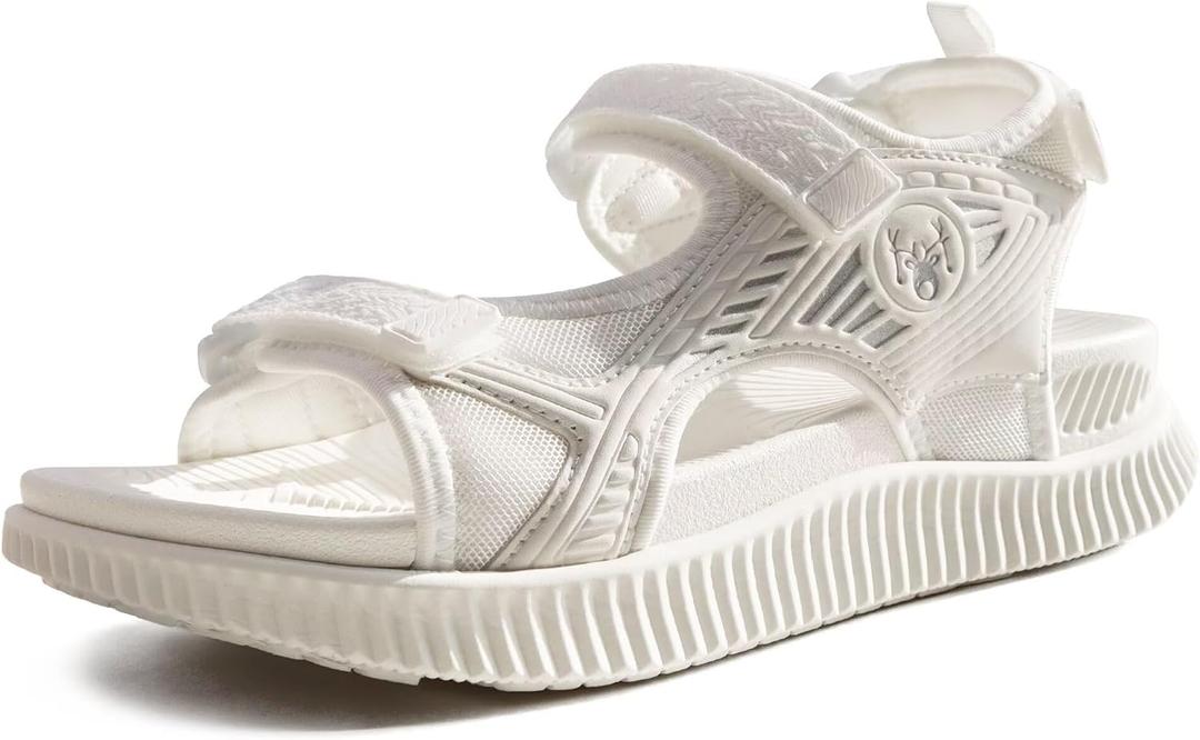 KuaiLu Womens Orthopedic Walking Sandals with Comfortable Arch Support Plantar Fasciitis Relief Summer Outdoor Hiking Sport Recovery Adjustable Strap Athletic Chunky Cushion Shoes (7, White)