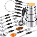 Measuring Cups & Spoons Set of 16, BOBIPRO Stainless Steel 8 Nesting Measure Cups Set & 7 double-sided Magnetic Measuring Spoons Set & 1 Leveler for Dry and Liquid Ingredient