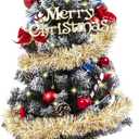 3ft Christmas Tree with Lights, Christmas 36inch Small Artificial Tabletop Tree, Xmas Desk Mini Tree with 50 LED Lights, Hanging Ornaments Decorations, Holiday Tree for Home Decor, Indoor, Office