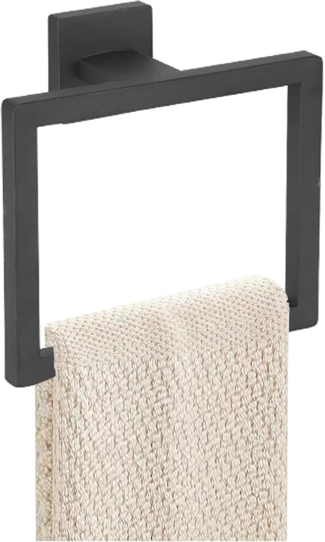 Towel Ring - Thicken SUS 304 Stainless Steel Towel Holder, Towel Racks for Bathroom, Square Modern Design Hand Towel Holder, Contemporary Hand Towel Bar - Matte Black (1PCS)