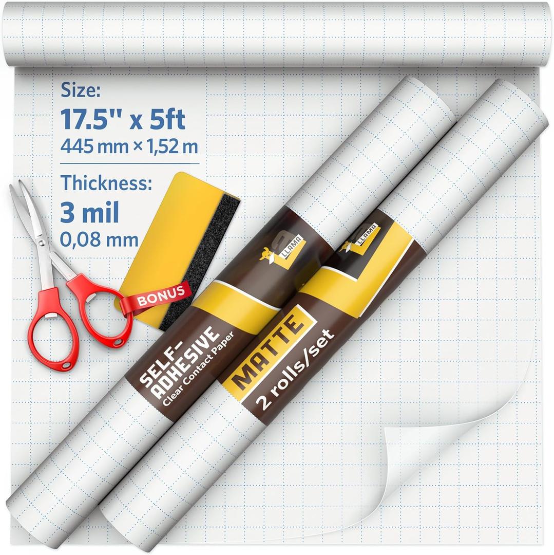 2 Pack Matte Clear Contact Paper Roll 17.5 x 5ft, Multipurpose Clear Contact Paper Peel and Stick