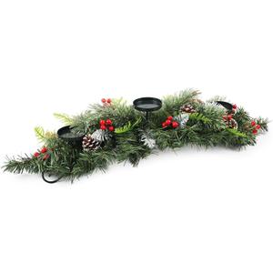 2024 Christmas Candle Holder, 30" Abundant Table Centerpiece w/ 3 Candle Trays, Artificial Decor w/ 68 Pine Needles, 8 Cones, 10 Strings of Red Cherry & Snowy Leaves 2024 Christmas Candle Holder, 30" Abundant Table Centerpiece w/ 3 Candle Trays, Artificial Decor w/ 68 Pine Needles, 8 Cones, 10 Strings of Red Cherry & Snowy Leaves