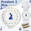 Qinyoung 50 Pcs Easter Bunny Disposable Plates 9 Inch Blue Rabbit Paper Plates Retro Gold Round Bunny and Bow Easter Dinnerware for Spring Baby Shower Birthday Party Table Supplies