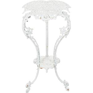 Sungmor Heavy-duty Cast Iron Plant Stand Patio Side Table, 15.3" Wide 27.5" Tall 2-layer Potted Pedestal, Vintage Rust White Planter Holder, Elegant Victorian Style Indoor Outdoor Decorative Pot Stand