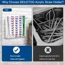 Acrylic Straw Holder for Cabinet Door, Straw Dispenser with Double Sided Adhesive Tape and Stickers, Reusable Tumbler Straw Storage, for Brushes, Colored Pencils, Markers