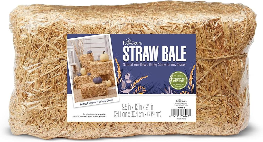 FloraCraft Decorative Straw Bale 9.5 Inch x 12 Inch x 24 Inch Natural