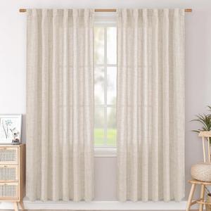 BGment Linen Curtains 80 Inch Length 2 Panels for Living Room, Boho Semi Sheer Window Drapes Textured with Back Tab Rod Pocket for Farmhouse Bedroom Dining Light Filtering, 52 Inch Wide Each Panel