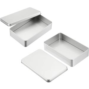 PATIKIL 2 Pcs Metal Tin Box, 7.3 x 4.5 x 1.6 Inch Rectangular Storage Tin Box with Lid Portable Tinplate Container for Home Organizer Crafts Gifts Keys Cookies Cards Candles Storage