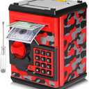 ATM Piggy Bank for Boys Girls, Vcertcpl Mini ATM Coin Bank Money Saving Box with Password, Kids Safe Money Jar for Adults with Auto Grab Bill Slot, Great Gift Toy Bank for Kids(Camouflage Red), Large