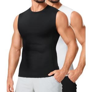 TAILONG 2 Pack Compression Shirt Men - Athletic Base Layer Sleeveless Workout Tank Top Slimming Undershirt XL