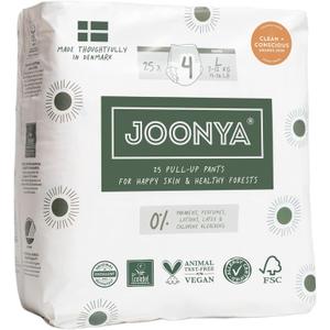 Joonya Pull-Up Pants Baby Diapers, Size 4 L (15-26 lb) - 1 Bag of 25 - Non Toxic, Eco-Friendly, High Absorbency, Overnight Use, Ultra Slim & Soft - Made in Denmark